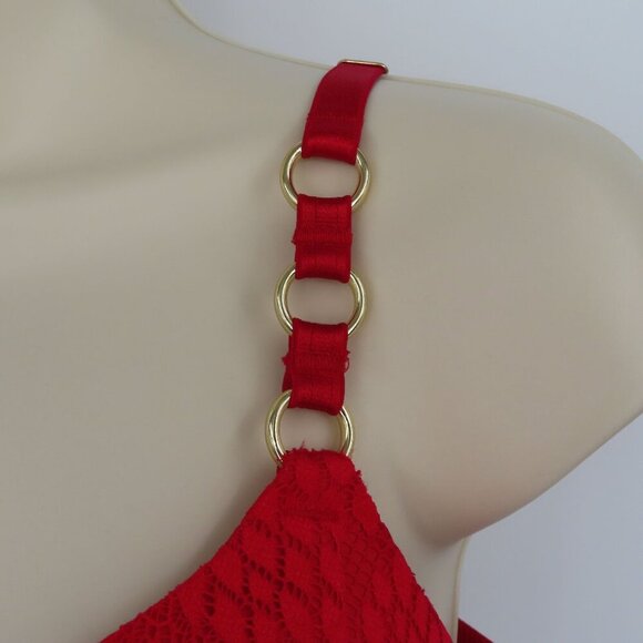 Victorias Secret 38C Very Sexy Push Up Bra Red Lace Gold Ring Underwire Padded - Picture 4 of 16